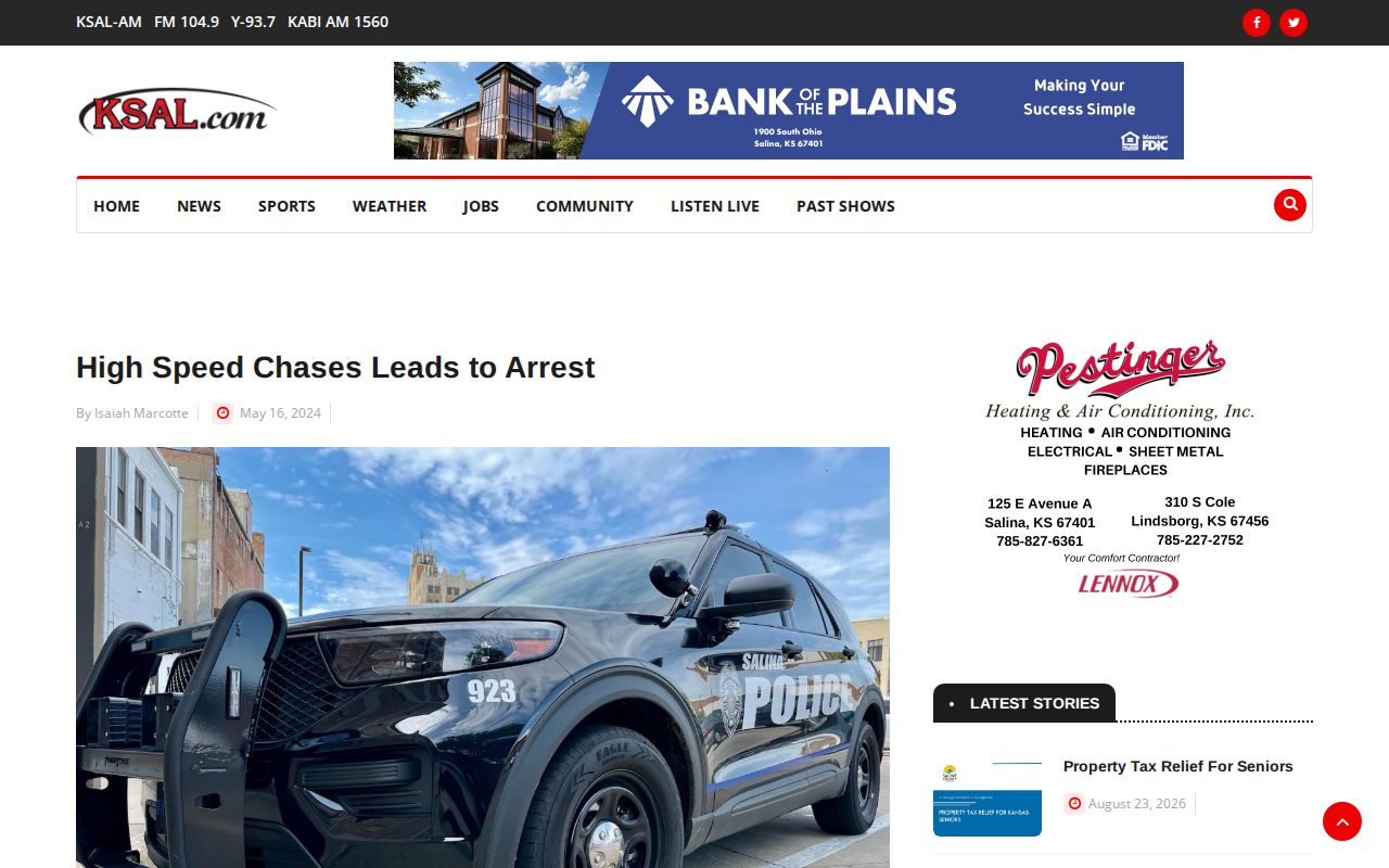 KSAL Lincoln County arrest news report showing an agency vehicle